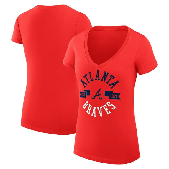 Women's G-III 4Her by Carl Banks Red Atlanta Braves Super-Slim Fit Lightweight City Graphic V-Neck T-Shirt
