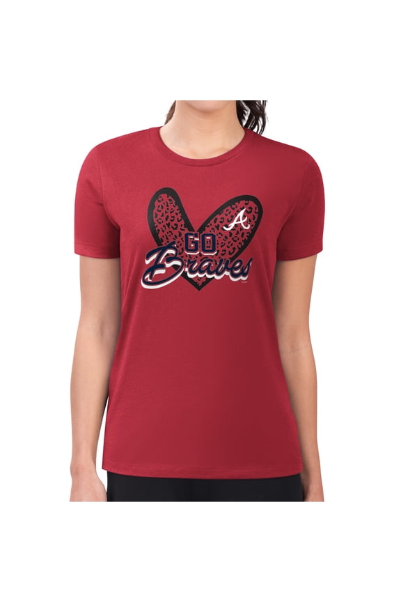 Women's G-III 4Her by Carl Banks Red Atlanta Braves Super-Slim Fit Lightweight Leopard Heart T-Shirt