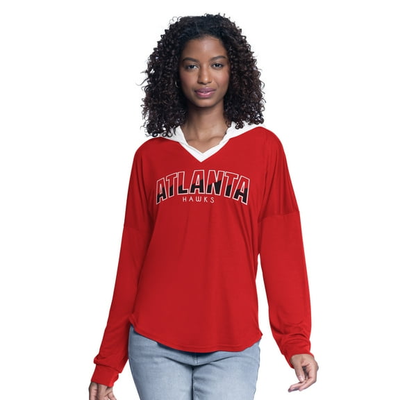 Women's G-III 4Her by Carl Banks Red Atlanta Hawks Bench Player Oversized Long Sleeve Hooded Top