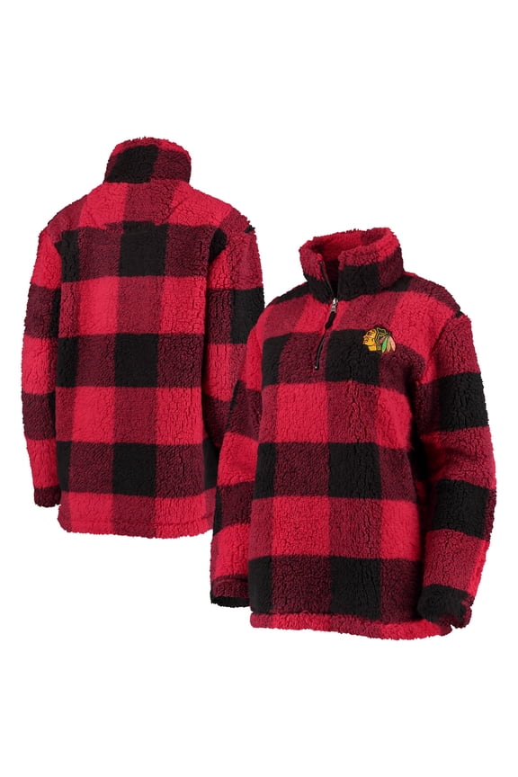Women's G-III 4Her by Carl Banks Red/Black Chicago Blackhawks Plaid Sherpa Quarter-Zip Jacket