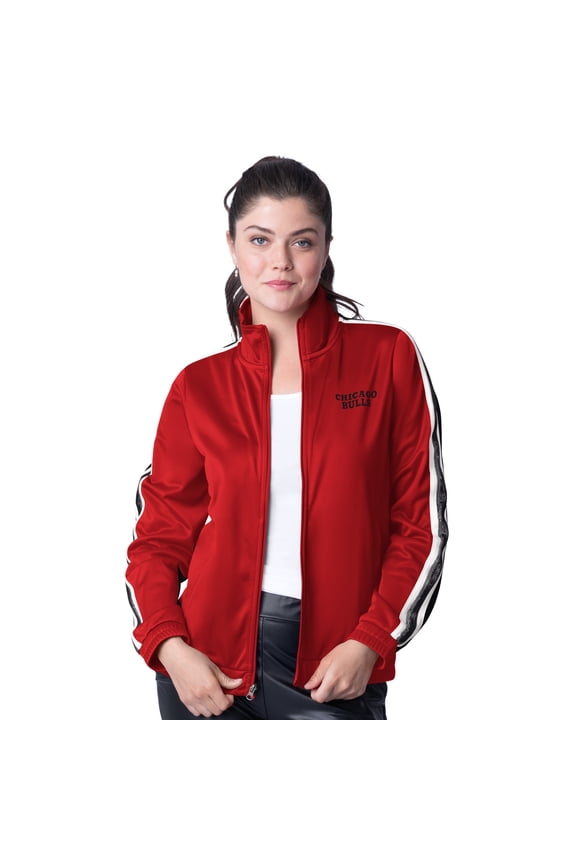 Women's G-III 4Her by Carl Banks Red/Black Chicago Bulls Rebel Sequin Bling Full-Zip Track Jacket