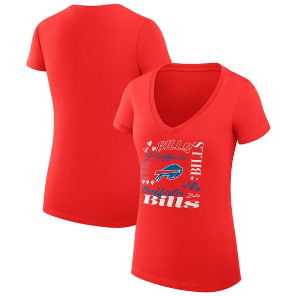 Women's G-III 4Her by Carl Banks Red Buffalo Bills Super-Slim Fit Lightweight Collage Team V-Neck T-Shirt