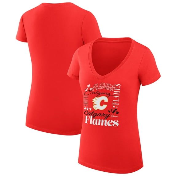 Women's G-III 4Her by Carl Banks Red Calgary Flames Super-Slim Fit Lightweight Collage Team Graphic T-Shirt