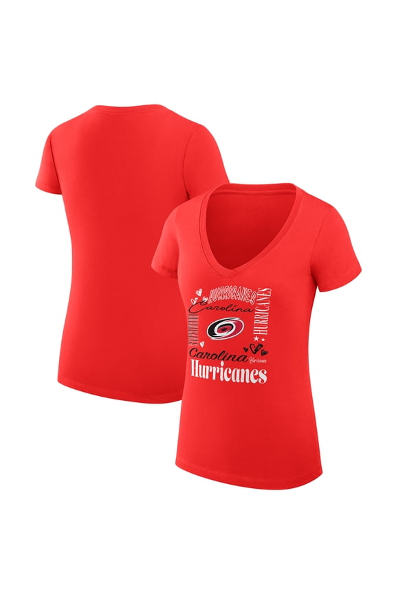 Women's G-III 4Her by Carl Banks Red Carolina Hurricanes Super-Slim Fit Lightweight Collage Team Graphic T-Shirt