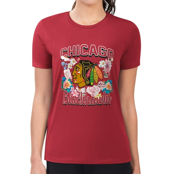 Women's G-III 4Her by Carl Banks Red Chicago Blackhawks Super-Slim Fit Lightweight Flower Logo T-Shirt