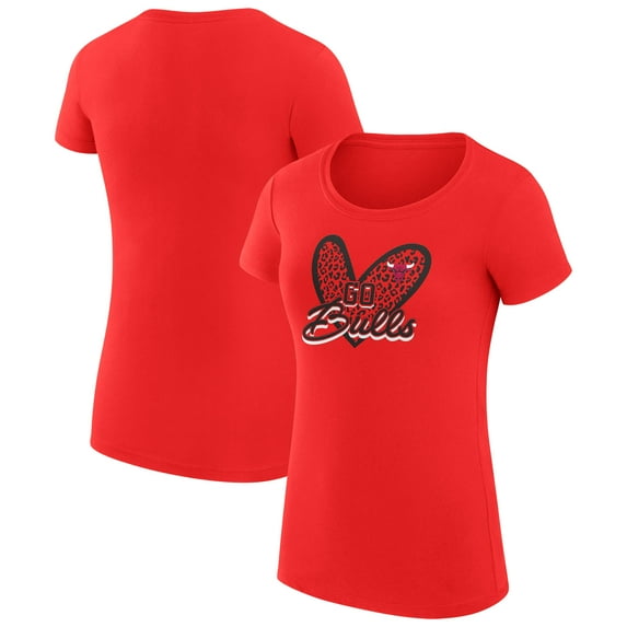 Women's G-III 4Her by Carl Banks Red Chicago Bulls Leopard Heart Fitted T-Shirt