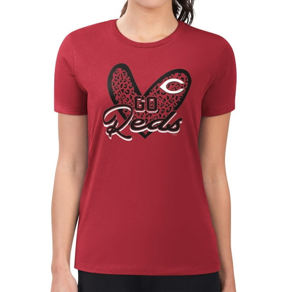 Women's G-III 4Her by Carl Banks Red Cincinnati Reds Super-Slim Fit Lightweight Leopard Heart T-Shirt