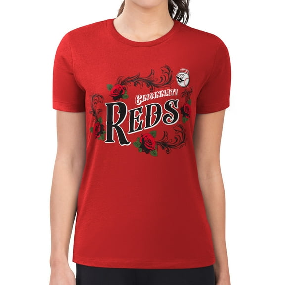 Women's G-III 4Her by Carl Banks  Red Cincinnati Reds Super-Slim Fit Lightweight Retro Roses T-Shirt
