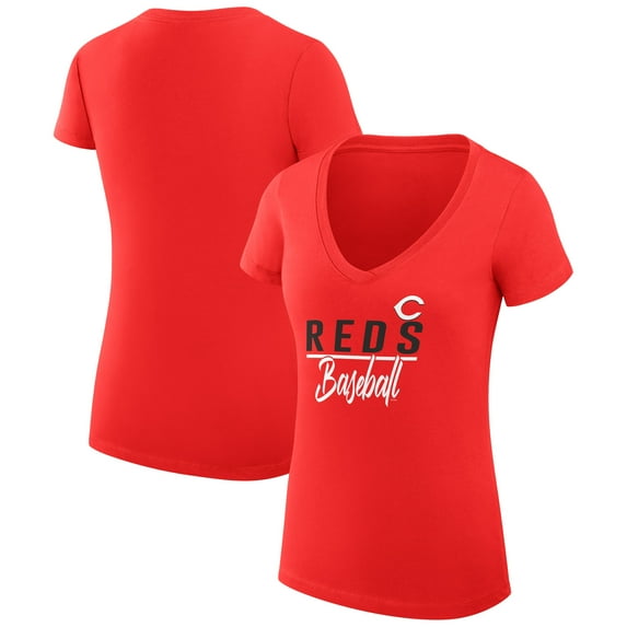 Women's G-III 4Her by Carl Banks Red Cincinnati Reds Team Graphic V-Neck Fitted T-Shirt