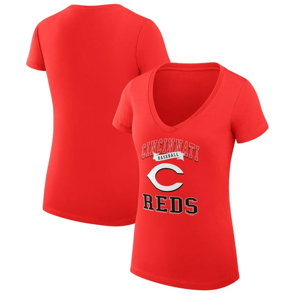 Women's G-III 4Her by Carl Banks Red Cincinnati Reds Super-Slim Fit Lightweight Team Logo Graphic V-Neck T-Shirt