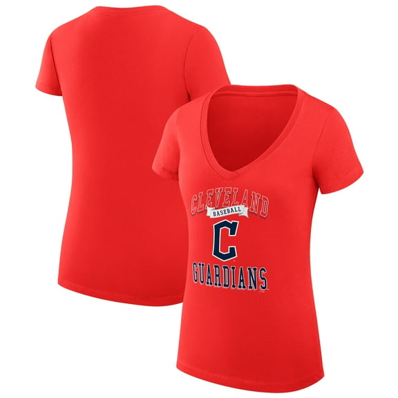 Women's G-III 4Her by Carl Banks Red Cleveland Guardians Super-Slim Fit Lightweight Team Logo Graphic V-Neck T-Shirt