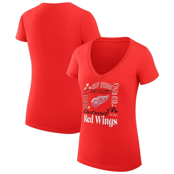 Women's G-III 4Her by Carl Banks Red Detroit Red Wings Super-Slim Fit Lightweight Collage Team Graphic T-Shirt