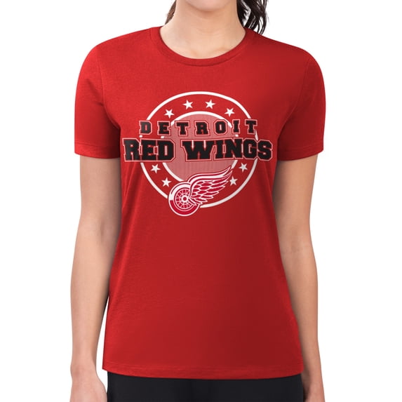 Women's G-III 4Her by Carl Banks Red Detroit Red Wings Super-Slim Lightweight Pinstripe Circle Graphic T-Shirt