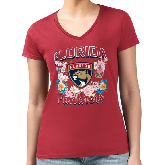 Women's G-III 4Her by Carl Banks Red Florida Panthers Super-Slim Fit Lightweight Flower Logo V-Neck T-Shirt