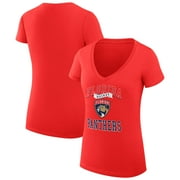 Women's G-III 4Her by Carl Banks Red Florida Panthers Team Logo Graphic V-Neck Fitted T-Shirt