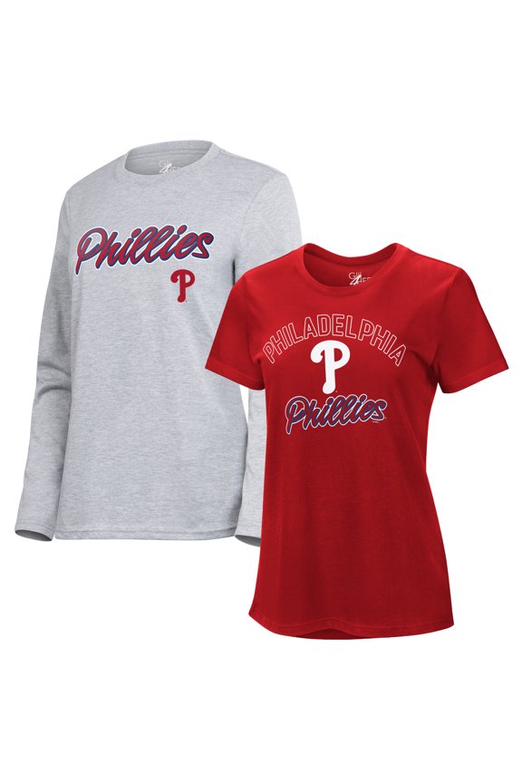Women's G-III 4Her by Carl Banks Red/Heather Gray Philadelphia Phillies Short-Sleeve and Long-Sleeve T-Shirt Combo Pack