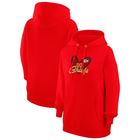 Women's G-III 4Her by Carl Banks Red Kansas City Chiefs Animal Print Heart Team Graphic Fleece Tri-Blend Pullover Hoodie