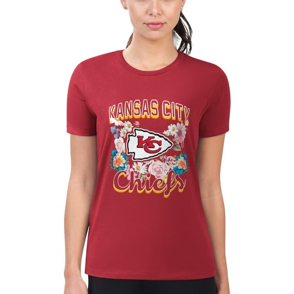 Women's G-III 4Her by Carl Banks Red Kansas City Chiefs Super-Slim Fit Lightweight Flowers Team Logo Graphic T-Shirt