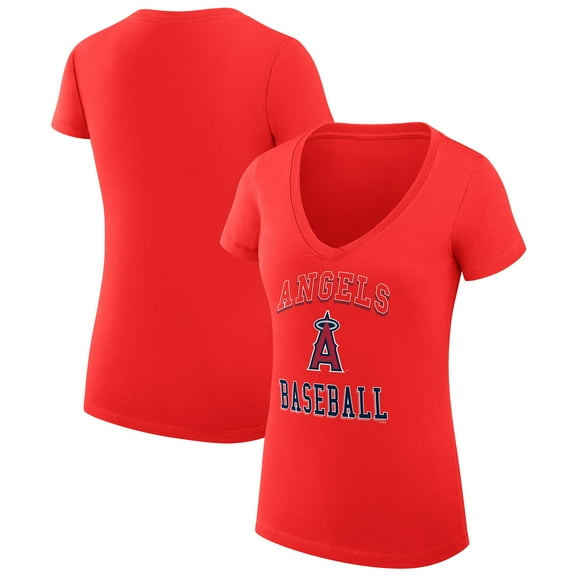 Women's G-III 4Her by Carl Banks Red Los Angeles Angels Super-Slim Fit Lightweight Team Logo Graphic V-Neck T-Shirt
