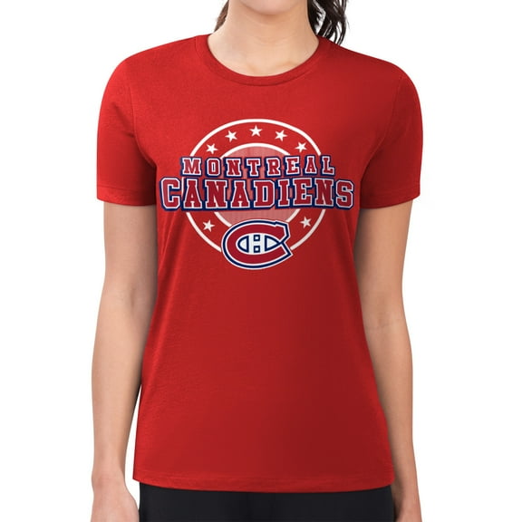 Women's G-III 4Her by Carl Banks Red Montreal Canadiens Super-Slim Lightweight Pinstripe Circle Graphic T-Shirt