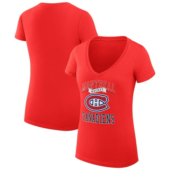 Women's G-III 4Her by Carl Banks Red Montreal Canadiens Super-Slim Fit Lightweight Team Logo Graphic V-Neck T-Shirt
