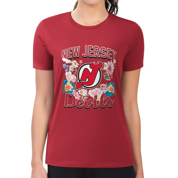 Women's G-III 4Her by Carl Banks Red New Jersey Devils Super-Slim Fit Lightweight Flower Logo T-Shirt