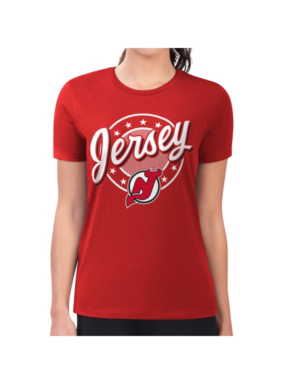 Women's G-III 4Her by Carl Banks Red New Jersey Devils Super-Slim Lightweight Pinstripe Circle Graphic T-Shirt