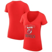 Women's G-III 4Her by Carl Banks Red New Jersey Devils Team Logo Graphic V-Neck Fitted T-Shirt