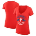 thumbnail image 1 of Women's G-III 4Her by Carl Banks Red Philadelphia Phillies Super-Slim Fit Lightweight City Graphic V-Neck T-Shirt, 1 of 5