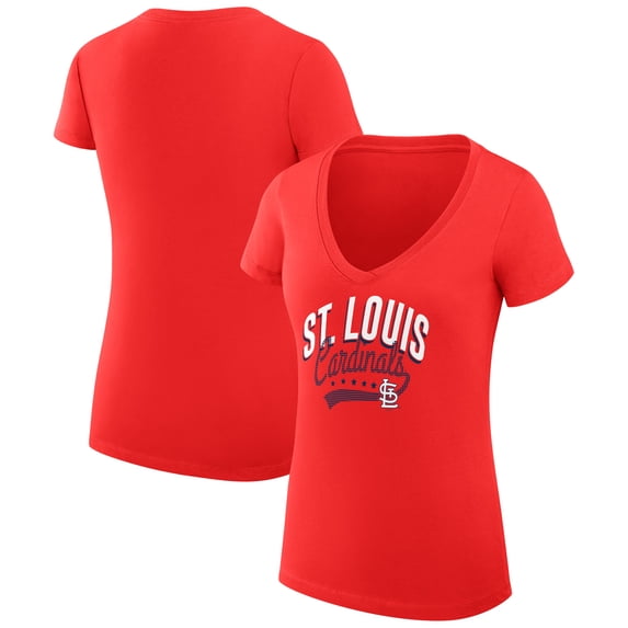Women's G-III 4Her by Carl Banks Red St. Louis Cardinals Filigree Team V-Neck Fitted T-Shirt