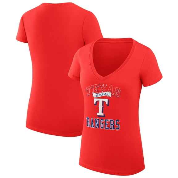 Women's G-III 4Her by Carl Banks Red Texas Rangers Super-Slim Fit Lightweight Team Logo Graphic V-Neck T-Shirt