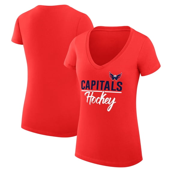 Women's G-III 4Her by Carl Banks Red Washington Capitals Super-Slim Fit Lightweight Graphic V-Neck T-Shirt