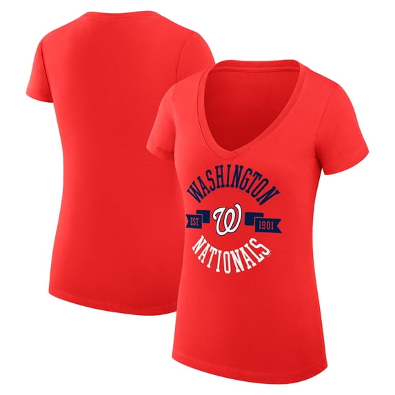 Women's G-III 4Her by Carl Banks Red Washington Nationals Super-Slim Fit Lightweight City Graphic V-Neck T-Shirt
