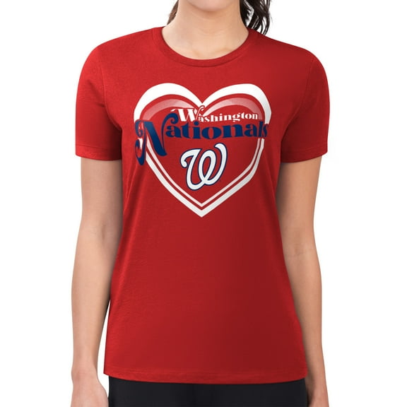 Women's G-III 4Her by Carl Banks  Red Washington Nationals Super-Slim Fit Lightweight Double Heart T-Shirt
