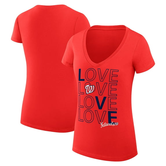 Women's G-III 4Her by Carl Banks Red Washington Nationals Love Graphic Team V-Neck Fitted T-Shirt
