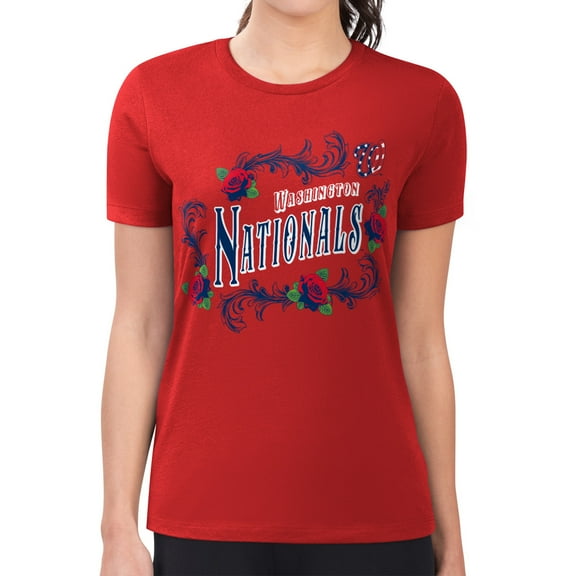 Women's G-III 4Her by Carl Banks  Red Washington Nationals Super-Slim Fit Lightweight Retro Roses T-Shirt