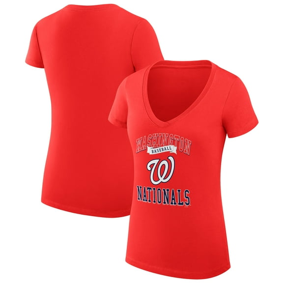 Women's G-III 4Her by Carl Banks Red Washington Nationals Super-Slim Fit Lightweight Team Logo Graphic V-Neck T-Shirt