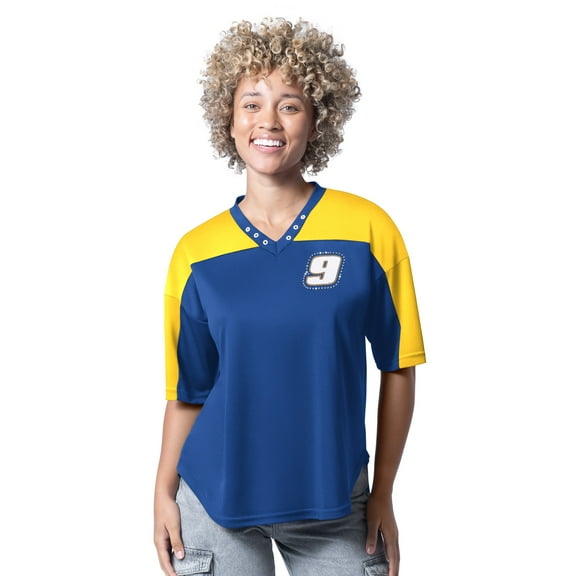 Women's G-III 4Her by Carl Banks  Royal Chase Elliott Key Plan II V-Neck Rhinestone T-Shirt