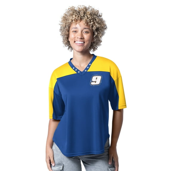 Women's G-III 4Her by Carl Banks Royal Chase Elliott Key Plan II V-Neck Rhinestone T-Shirt