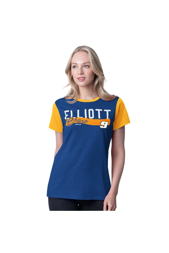 Women's G-III 4Her by Carl Banks Royal Chase Elliott Racer Color Blocked T-Shirt