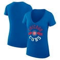 thumbnail image 1 of Women's G-III 4Her by Carl Banks Royal Chicago Cubs Super-Slim Fit Lightweight City Graphic V-Neck T-Shirt, 1 of 5