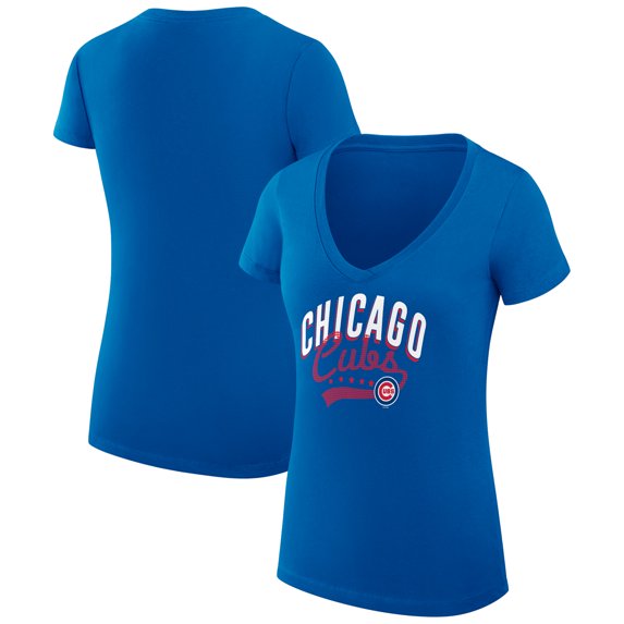 Women's G-III 4Her by Carl Banks Royal Chicago Cubs Filigree Team V-Neck Fitted T-Shirt