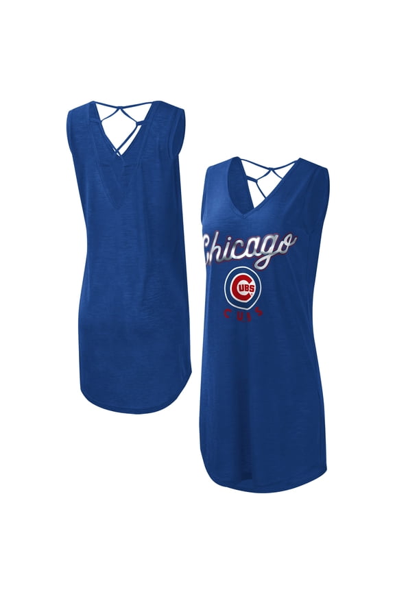 Women's G-III 4Her by Carl Banks Royal Chicago Cubs Game Time Slub Beach V-Neck Cover-Up Dress