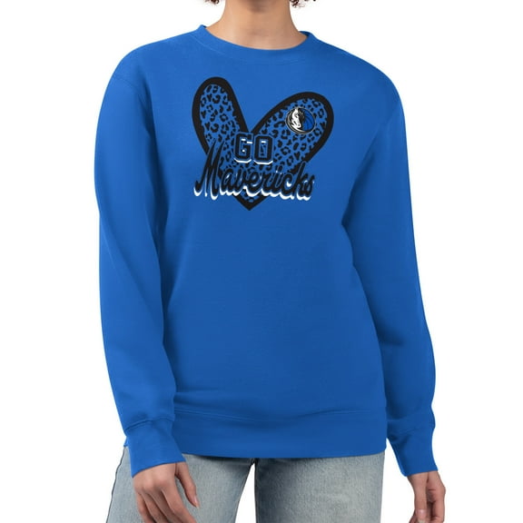 Women's G-III 4Her by Carl Banks  Royal Dallas Mavericks Leopard Heart Fleece Pullover Sweatshirt
