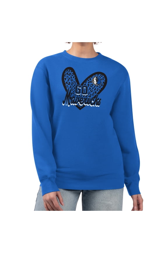 Women's G-III 4Her by Carl Banks Royal Dallas Mavericks Leopard Heart Fleece Pullover Sweatshirt