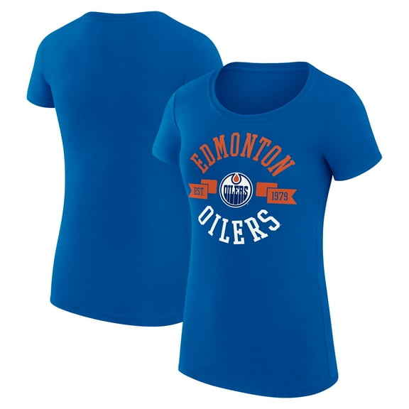 Women's G-III 4Her by Carl Banks Royal Edmonton Oilers Super-Slim Fit Lightweight City Graphic Sport Crewneck T-Shirt