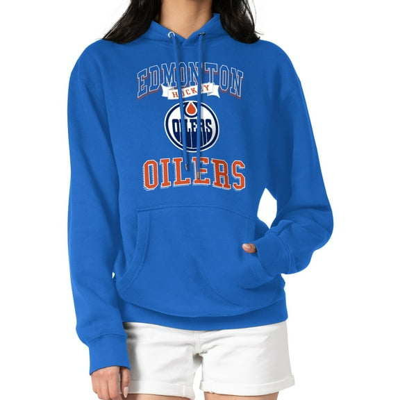 Women's G-III 4Her by Carl Banks Royal Edmonton Oilers Team Logo Tri-Blend Fleece Pullover Hoodie