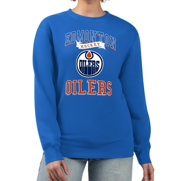 Women's G-III 4Her by Carl Banks Royal Edmonton Oilers Team Logo Tri-Blend Fleece Pullover Sweatshirt