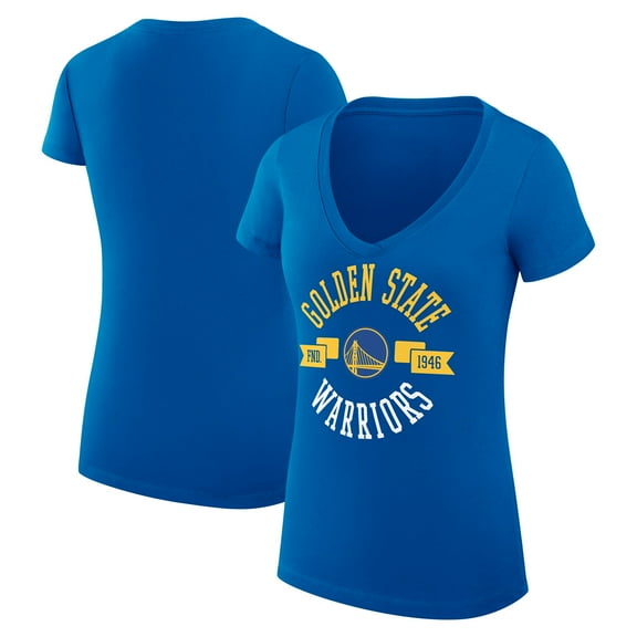 Women's G-III 4Her by Carl Banks Royal Golden State Warriors Super-Slim Fit Lightweight Large City Logo V-Neck T-Shirt