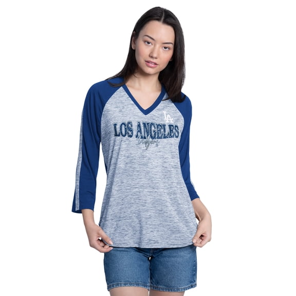 Women's G-III 4Her by Carl Banks Royal/Grey Los Angeles Dodgers Speed Training 3/4-Sleeve V-Neck T-Shirt